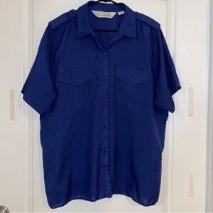 Diane Von Furstenberg Womens 20 Vintage Short Sleeve Button Down Blue Blouse Top